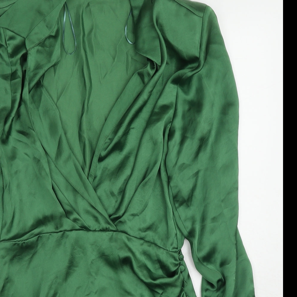 Zara Womens Green Polyester A-Line Size M Collared Zip - Shoulder pads