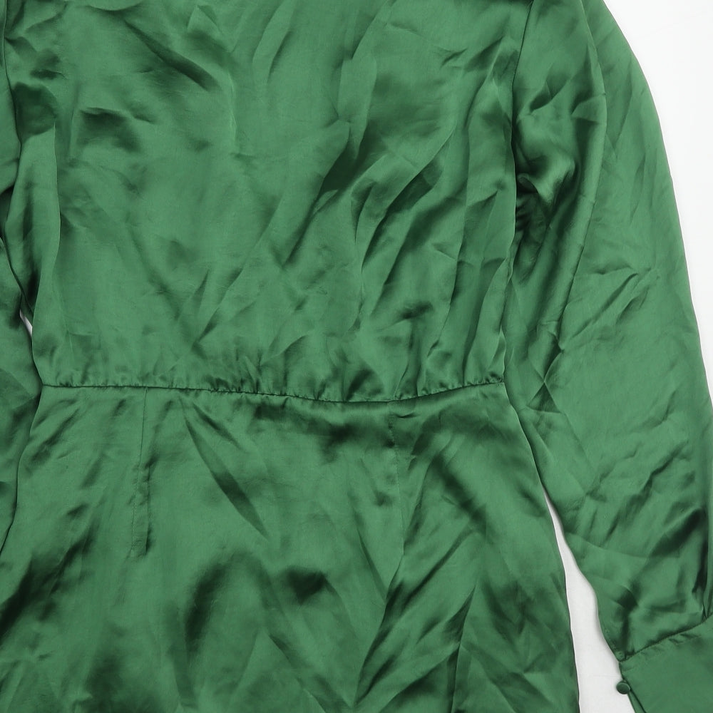 Zara Womens Green Polyester A-Line Size M Collared Zip - Shoulder pads