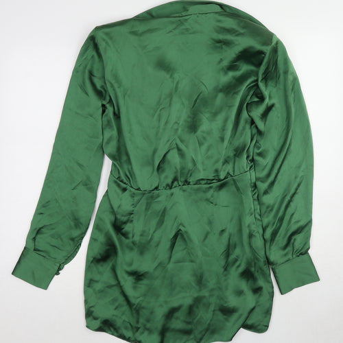 Zara Womens Green Polyester A-Line Size M Collared Zip - Shoulder pads