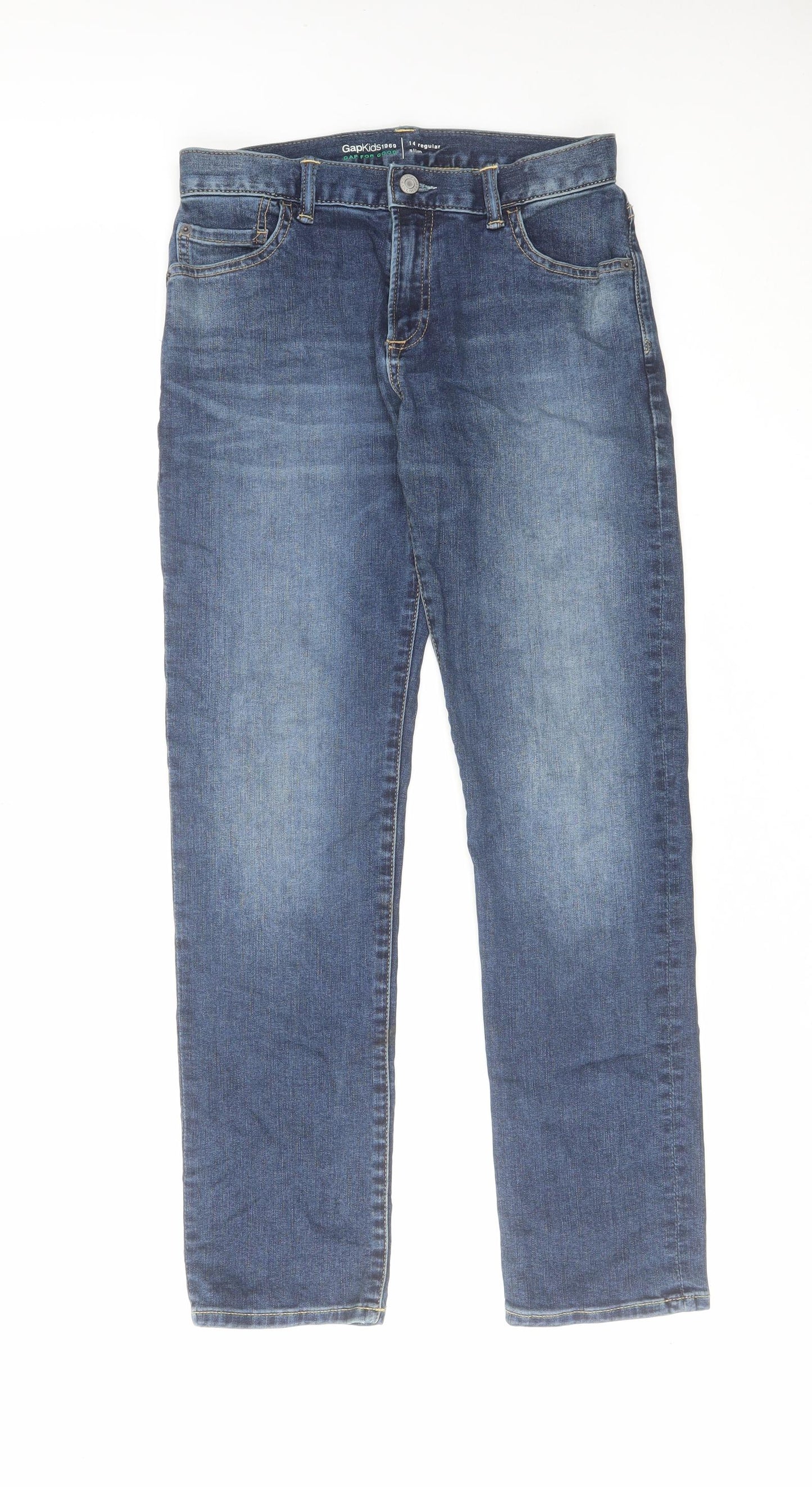 Gap Boys Blue Cotton Straight Jeans Size 13-14 Years Slim Zip