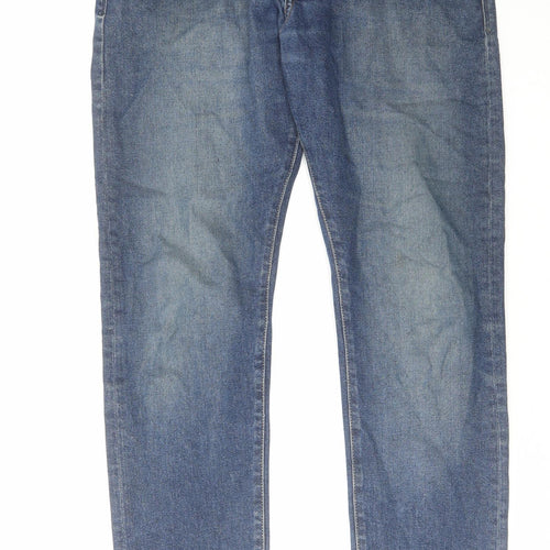 H&M Mens Blue Cotton Straight Jeans Size 33 in L32 in Slim Button