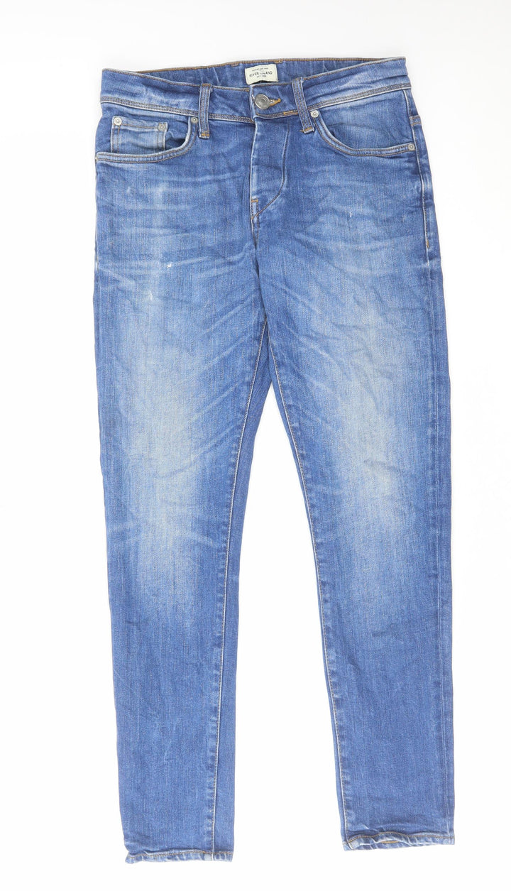 River Island Mens Blue Cotton Skinny Jeans Size 26 in L30 in Regular Zip