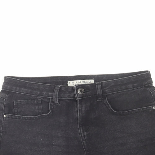 Denim & Co. Womens Black Cotton Boyfriend Shorts Size 8 L4 in Regular Zip