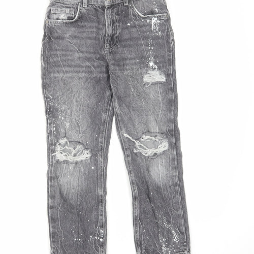 Zara Girls Grey Cotton Straight Jeans Size 8 Years Regular Zip - Distressed