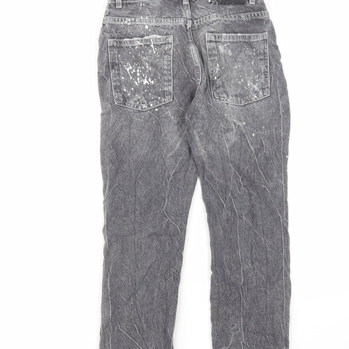Zara Girls Grey Cotton Straight Jeans Size 8 Years Regular Zip - Distressed