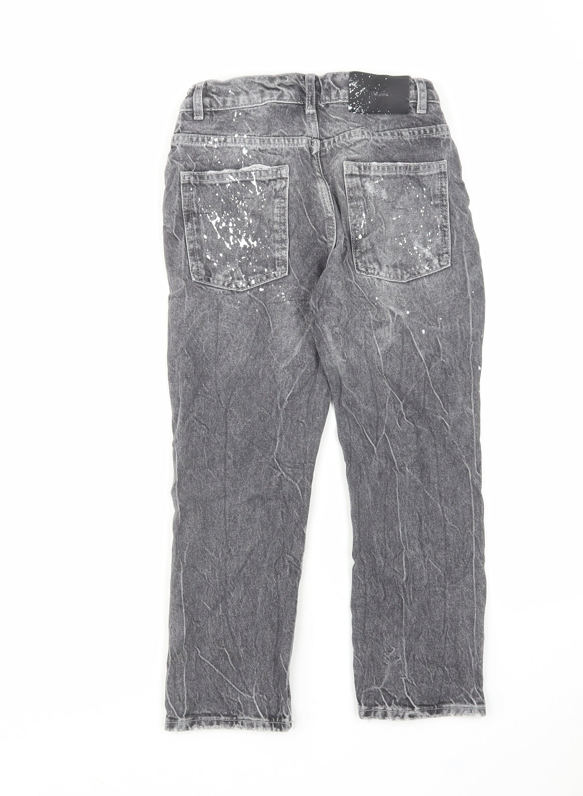 Zara Girls Grey Cotton Straight Jeans Size 8 Years Regular Zip - Distressed
