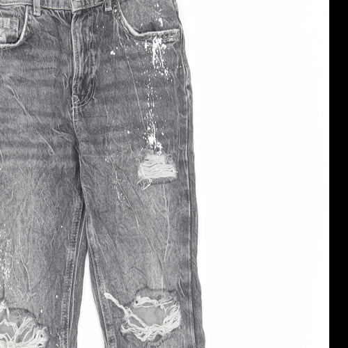Zara Girls Grey Cotton Straight Jeans Size 8 Years Regular Zip - Distressed