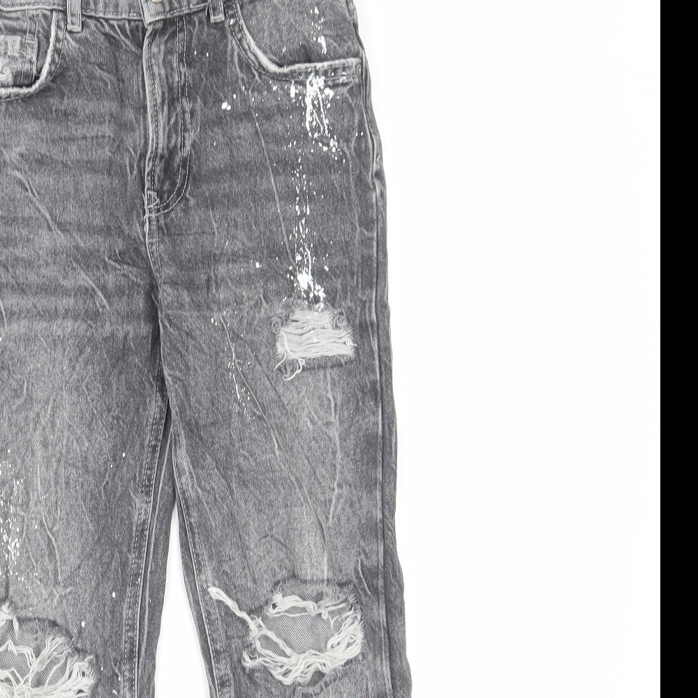 Zara Girls Grey Cotton Straight Jeans Size 8 Years Regular Zip - Distressed