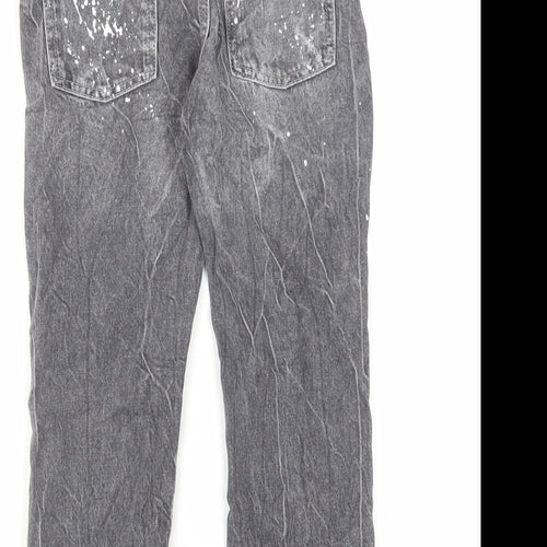 Zara Girls Grey Cotton Straight Jeans Size 8 Years Regular Zip - Distressed