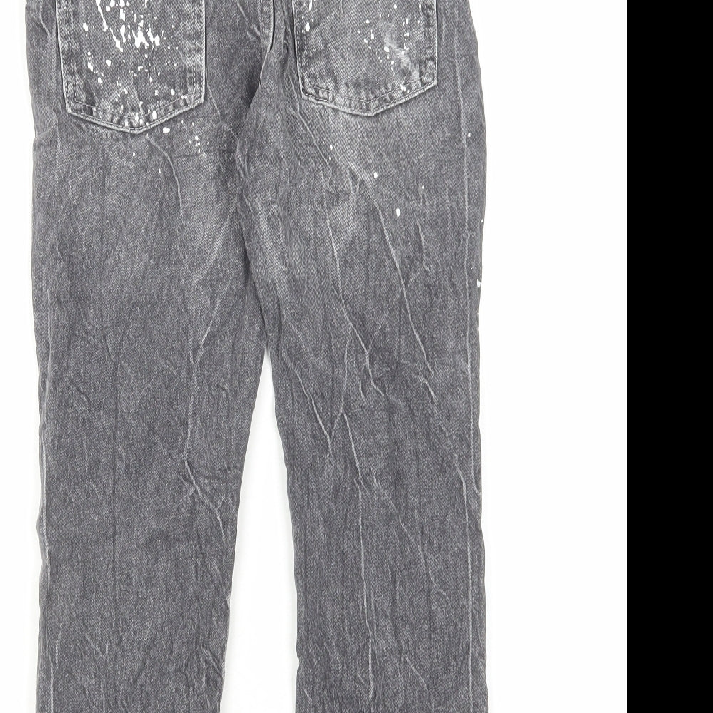Zara Girls Grey Cotton Straight Jeans Size 8 Years Regular Zip - Distressed
