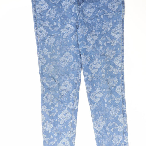 George Womens Blue Floral Cotton Skinny Jeans Size 16 L29 in Regular Button