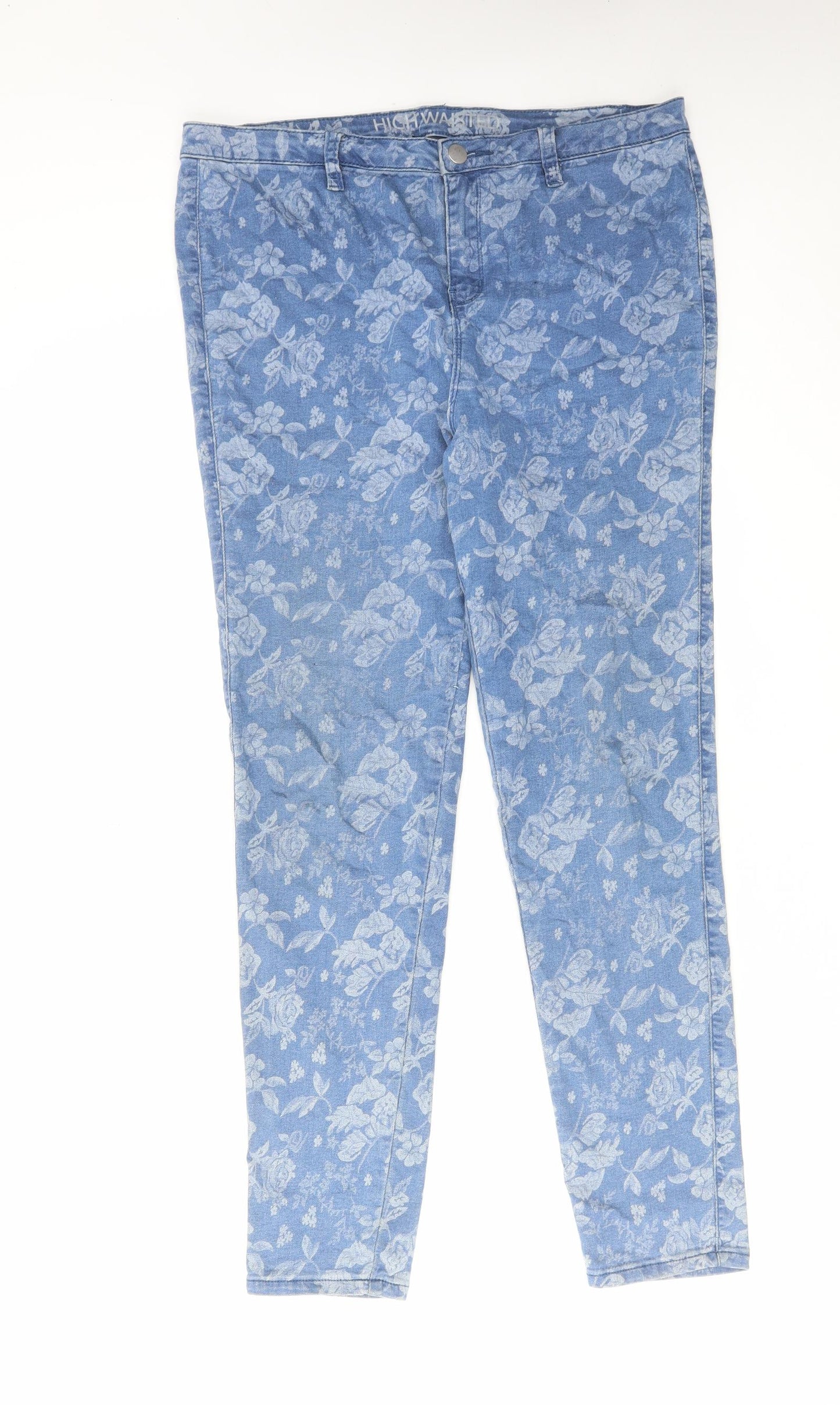 George Womens Blue Floral Cotton Skinny Jeans Size 16 L29 in Regular Button