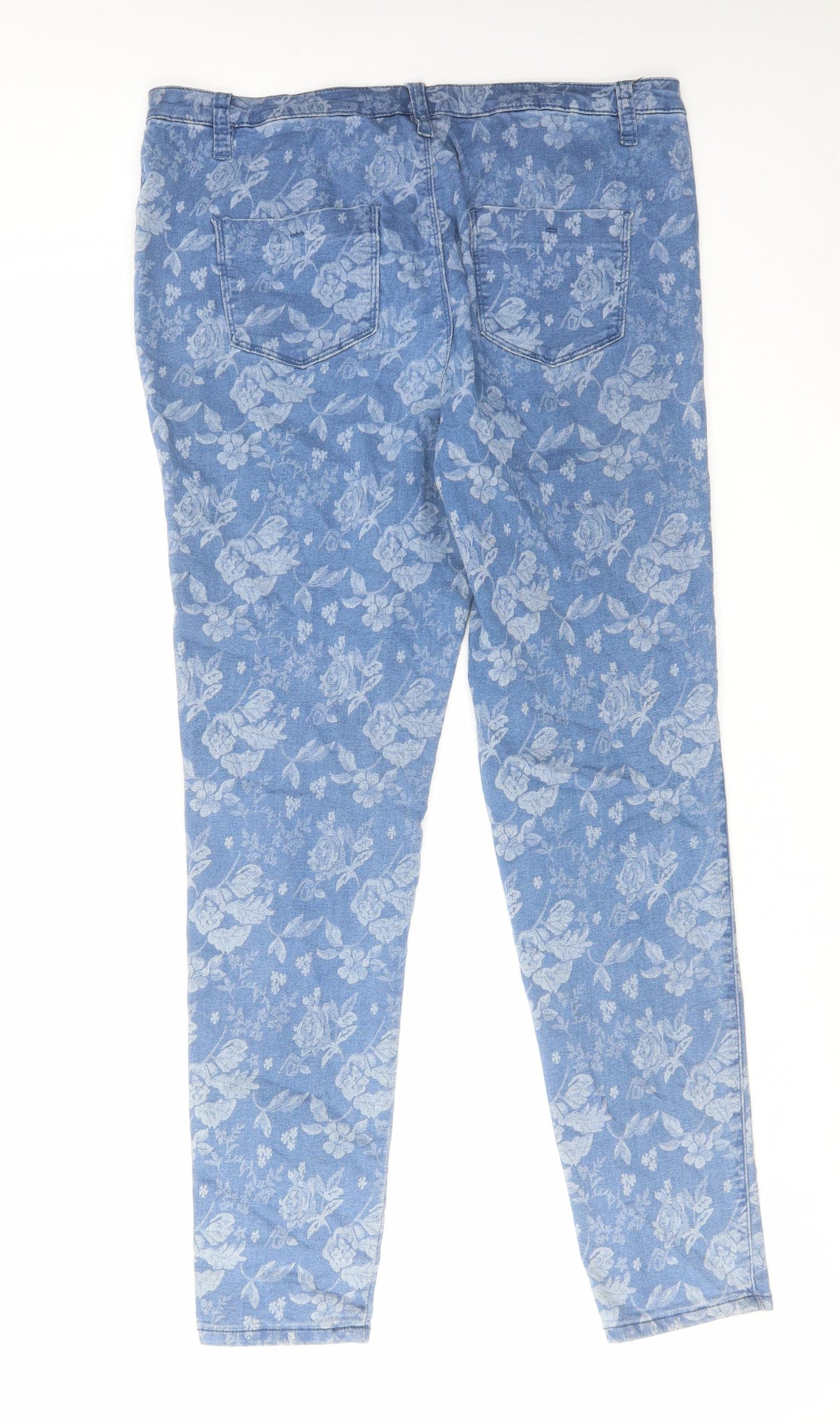 George Womens Blue Floral Cotton Skinny Jeans Size 16 L29 in Regular Button
