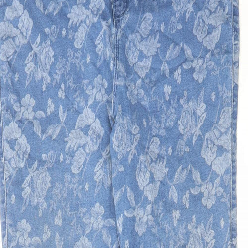 George Womens Blue Floral Cotton Skinny Jeans Size 16 L29 in Regular Button