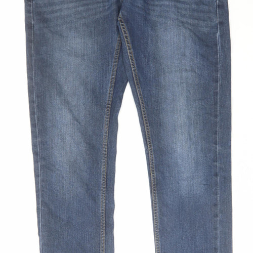 !Solid Mens Blue Cotton Straight Jeans Size 32 in L32 in Slim Button