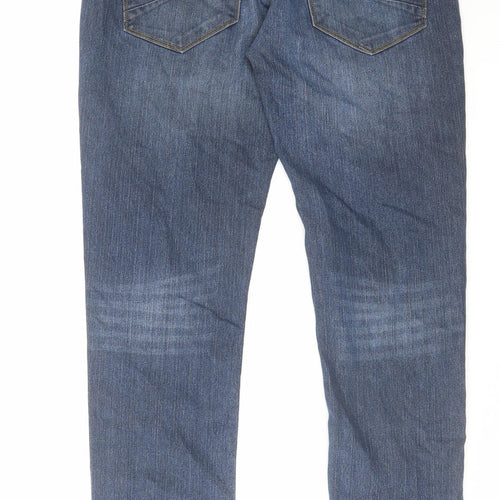 !Solid Mens Blue Cotton Straight Jeans Size 32 in L32 in Slim Button