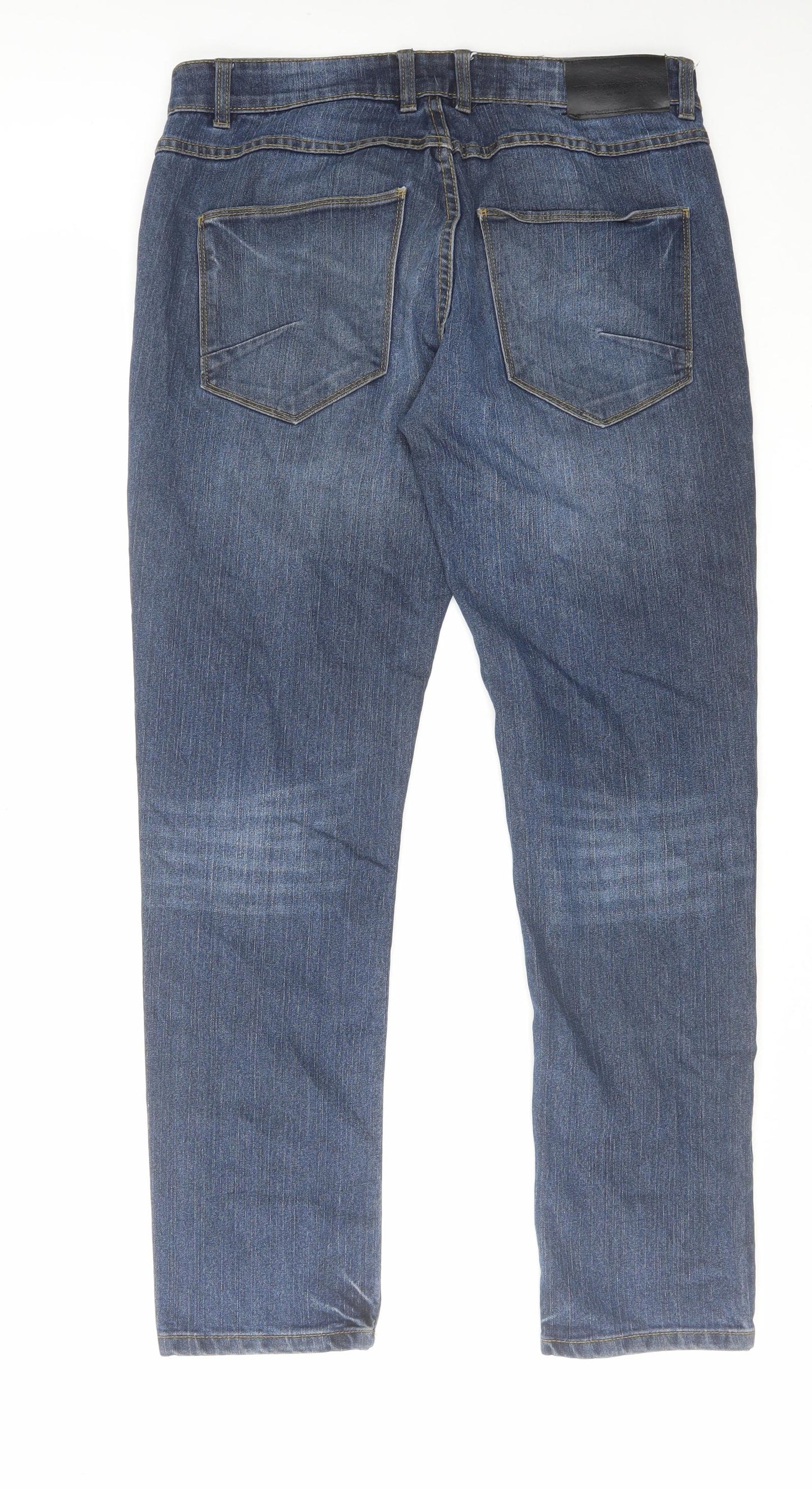 !Solid Mens Blue Cotton Straight Jeans Size 32 in L32 in Slim Button