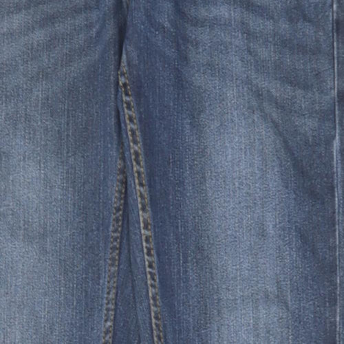 !Solid Mens Blue Cotton Straight Jeans Size 32 in L32 in Slim Button
