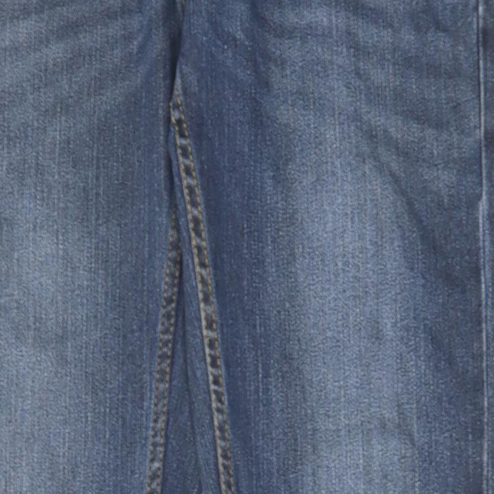 !Solid Mens Blue Cotton Straight Jeans Size 32 in L32 in Slim Button