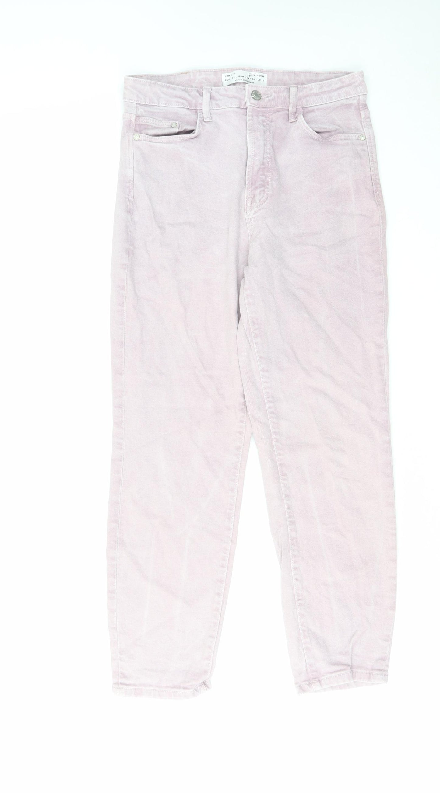 Stradivarius Womens Pink Cotton Straight Jeans Size 12 L26 in Regular Zip