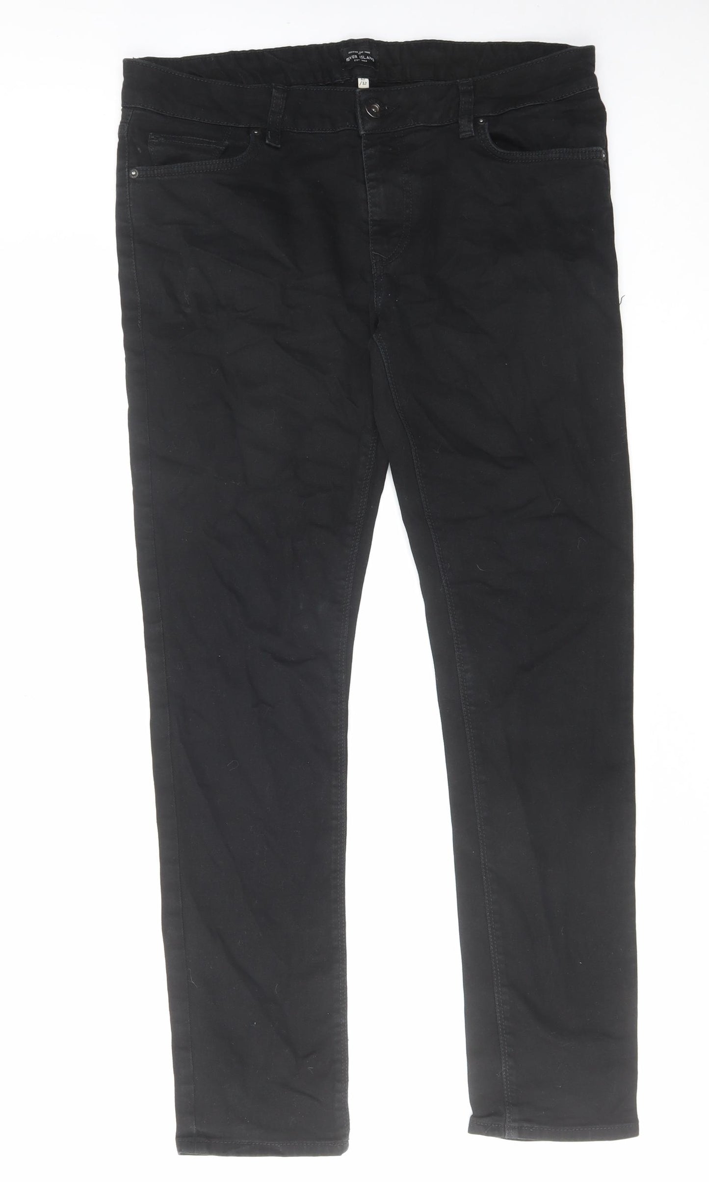 River Island Mens Black Cotton Skinny Jeans Size 32 in L32 in Regular Zip
