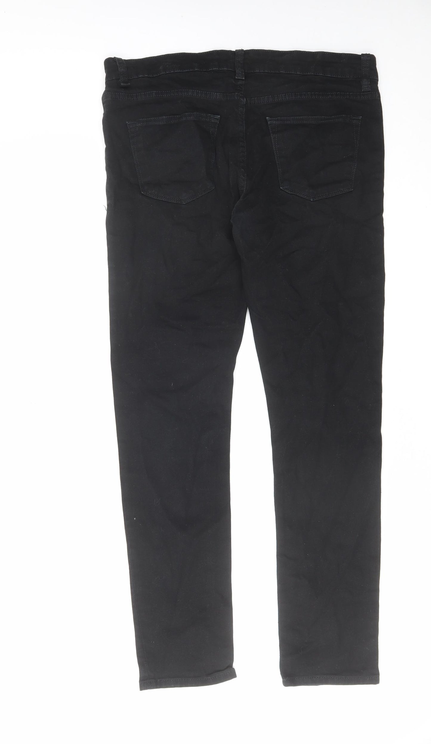 River Island Mens Black Cotton Skinny Jeans Size 32 in L32 in Regular Zip