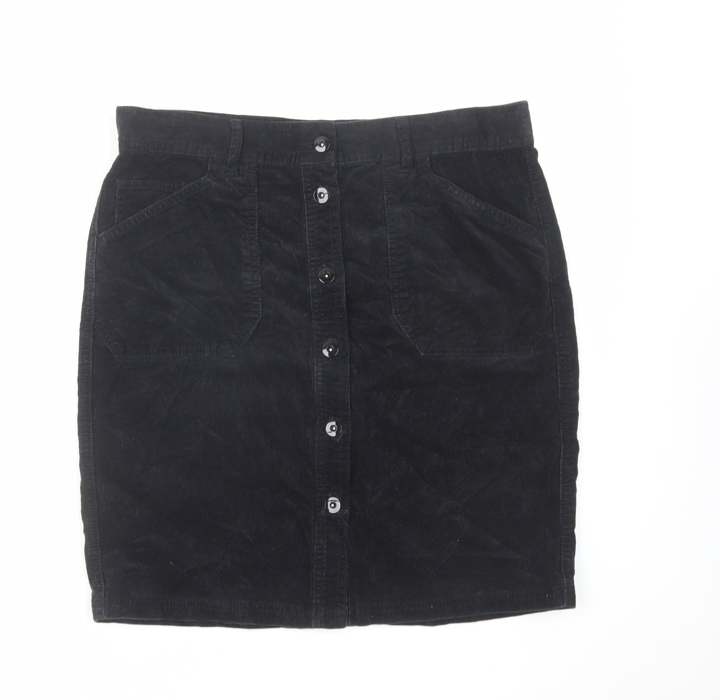 Marks and Spencer Womens Black Cotton A-Line Skirt Size 14 Button