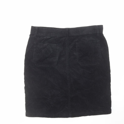 Marks and Spencer Womens Black Cotton A-Line Skirt Size 14 Button