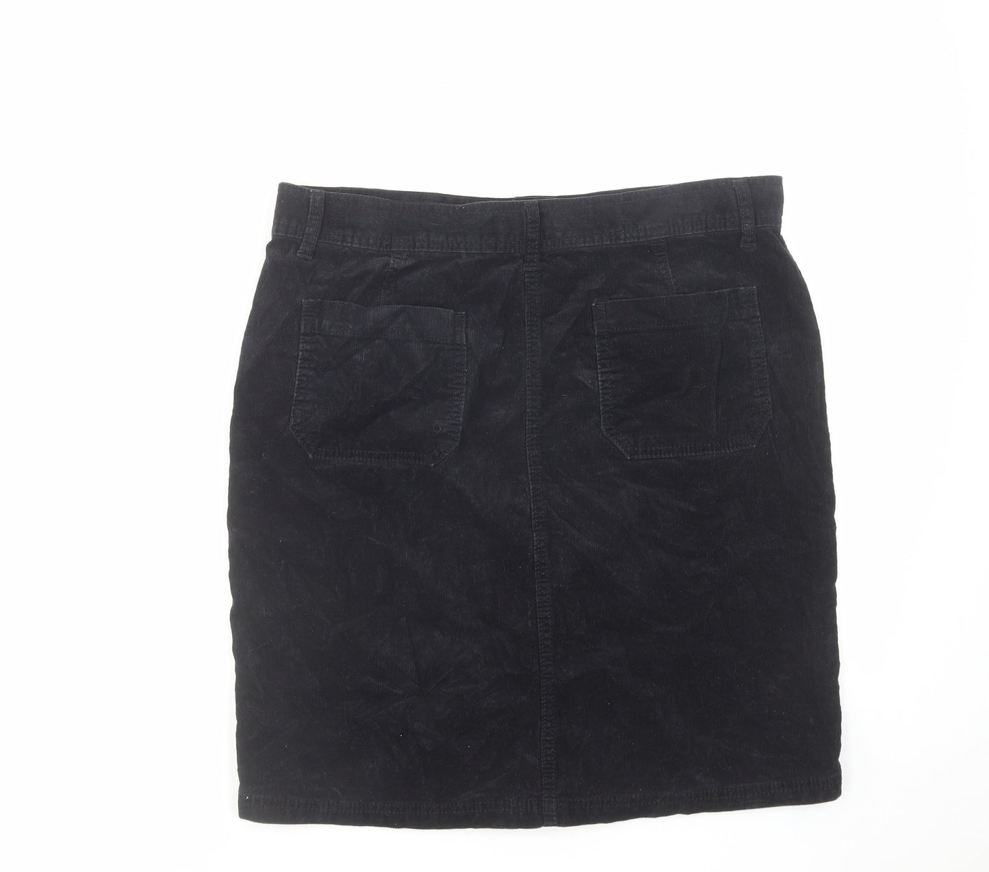 Marks and Spencer Womens Black Cotton A-Line Skirt Size 14 Button