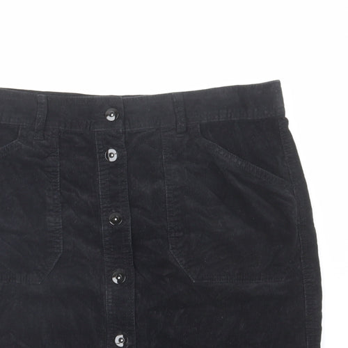 Marks and Spencer Womens Black Cotton A-Line Skirt Size 14 Button