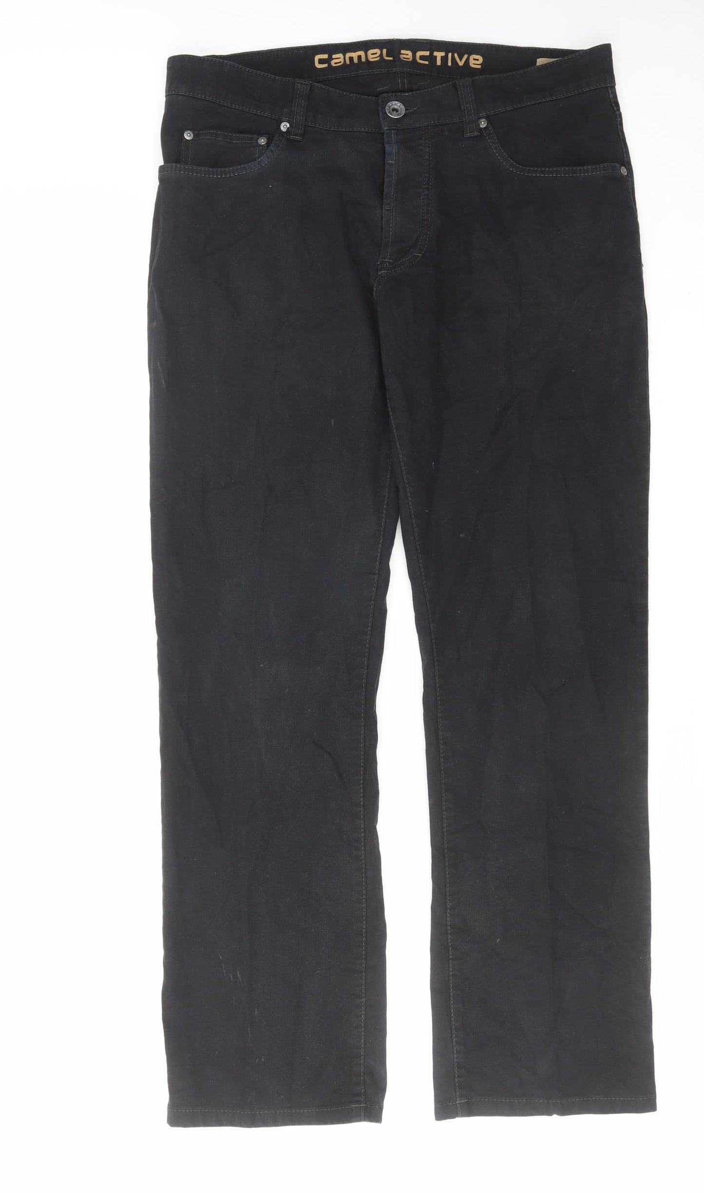 Camel Active Mens Black Cotton Straight Jeans Size 36 in L31 in Regular Zip