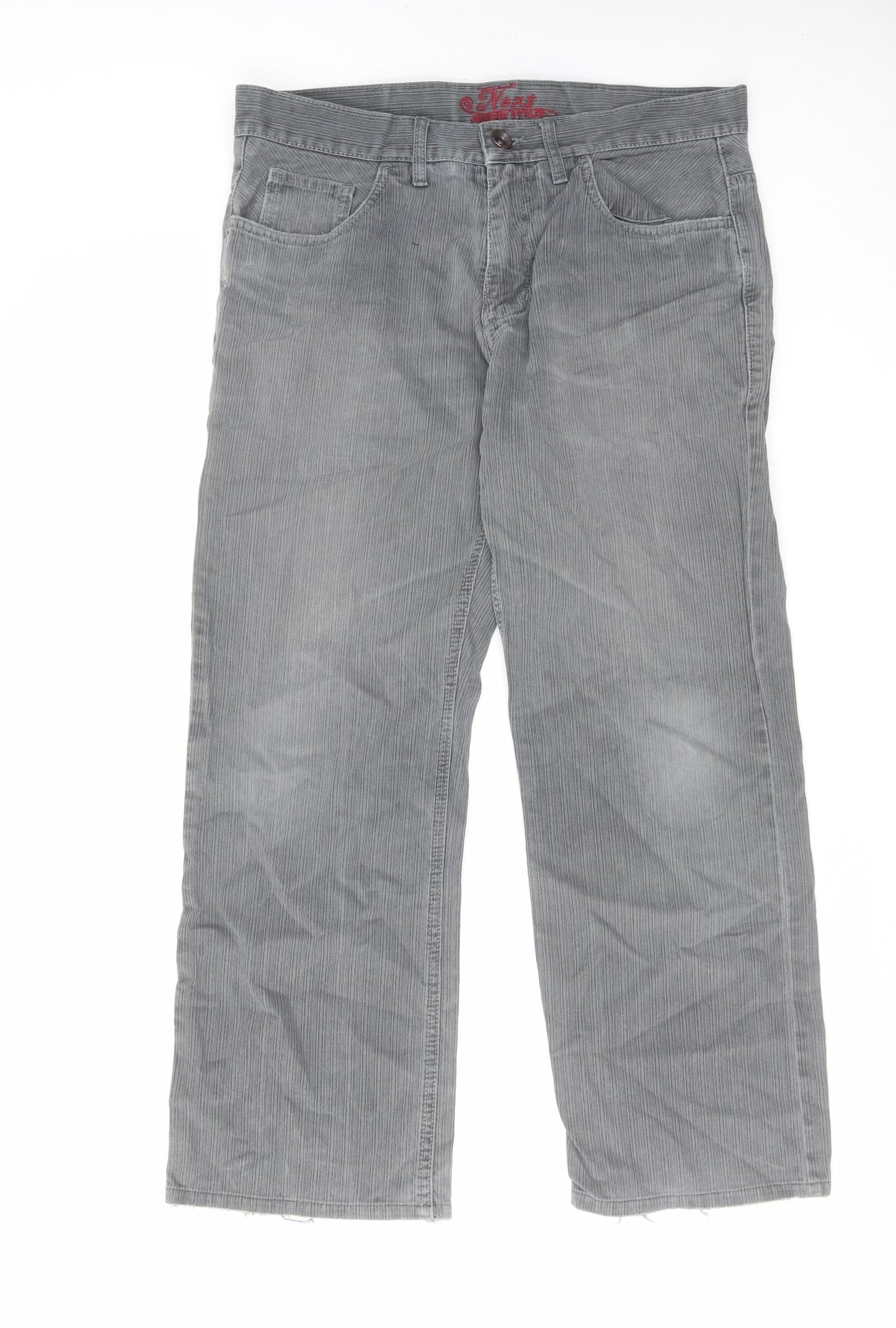 NEXT Mens Grey Striped Cotton Bootcut Jeans Size 34 in L28 in Regular Zip