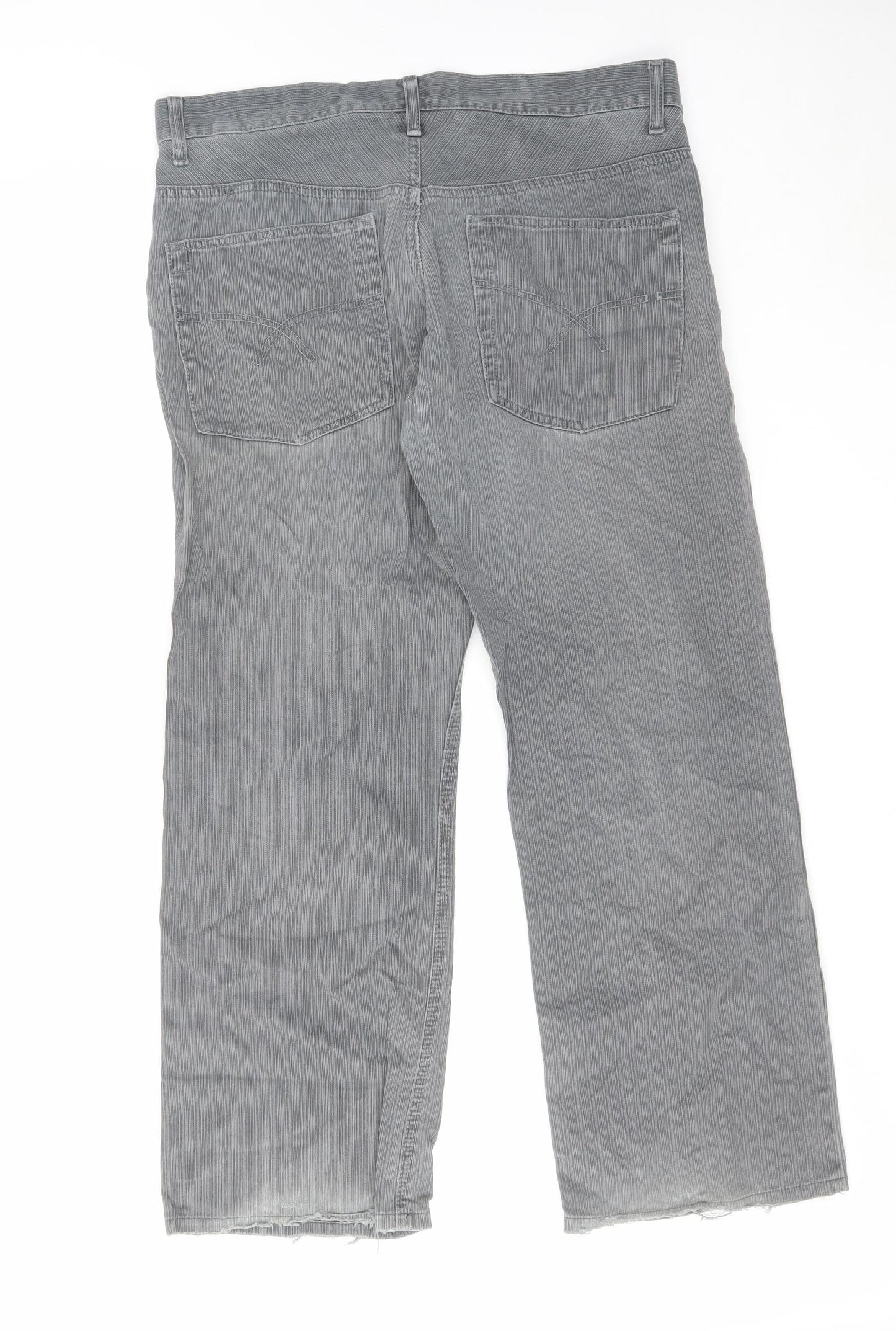 NEXT Mens Grey Striped Cotton Bootcut Jeans Size 34 in L28 in Regular Zip