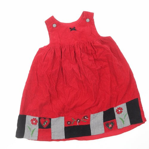 Good Lad Girls Red Geometric Cotton A-Line Size 6 Years Round Neck Button