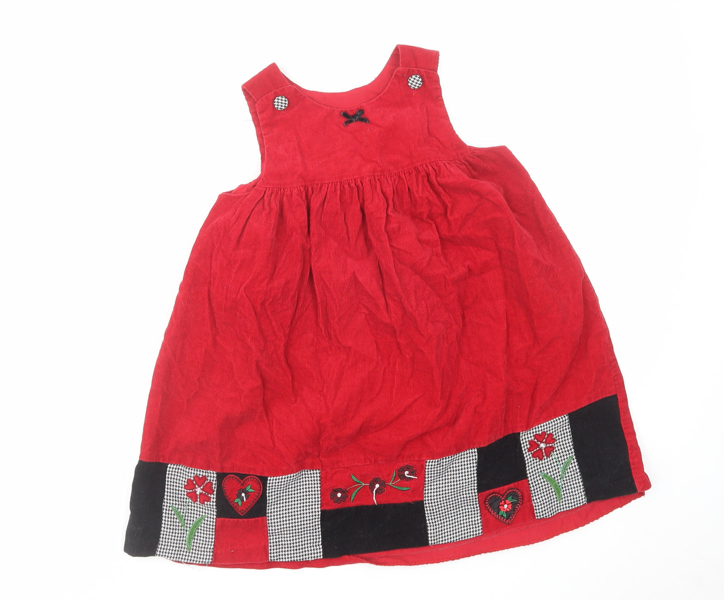 Good Lad Girls Red Geometric Cotton A-Line Size 6 Years Round Neck Button