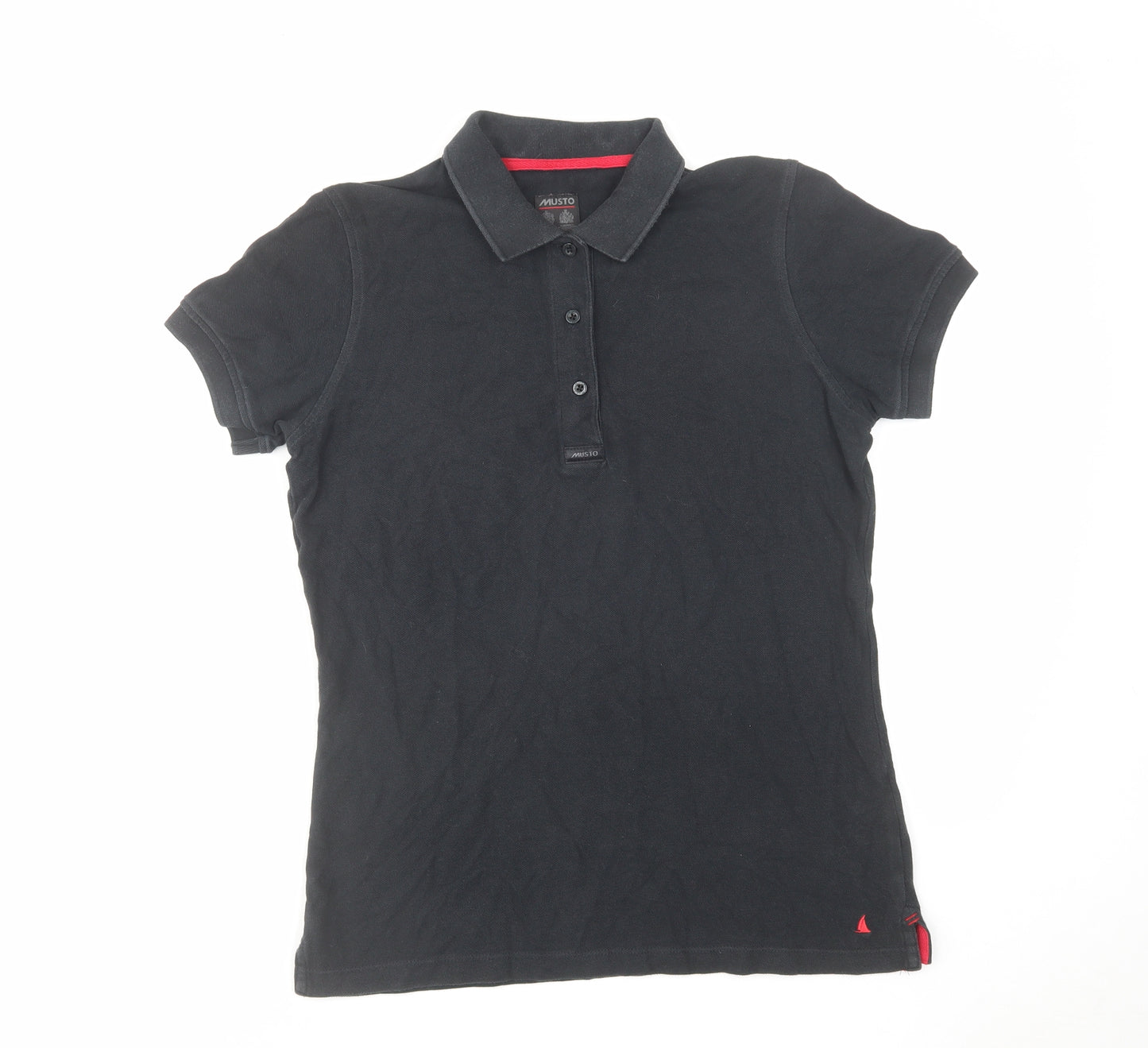 MUSTO Womens Black Cotton Basic Polo Size 12 Collared