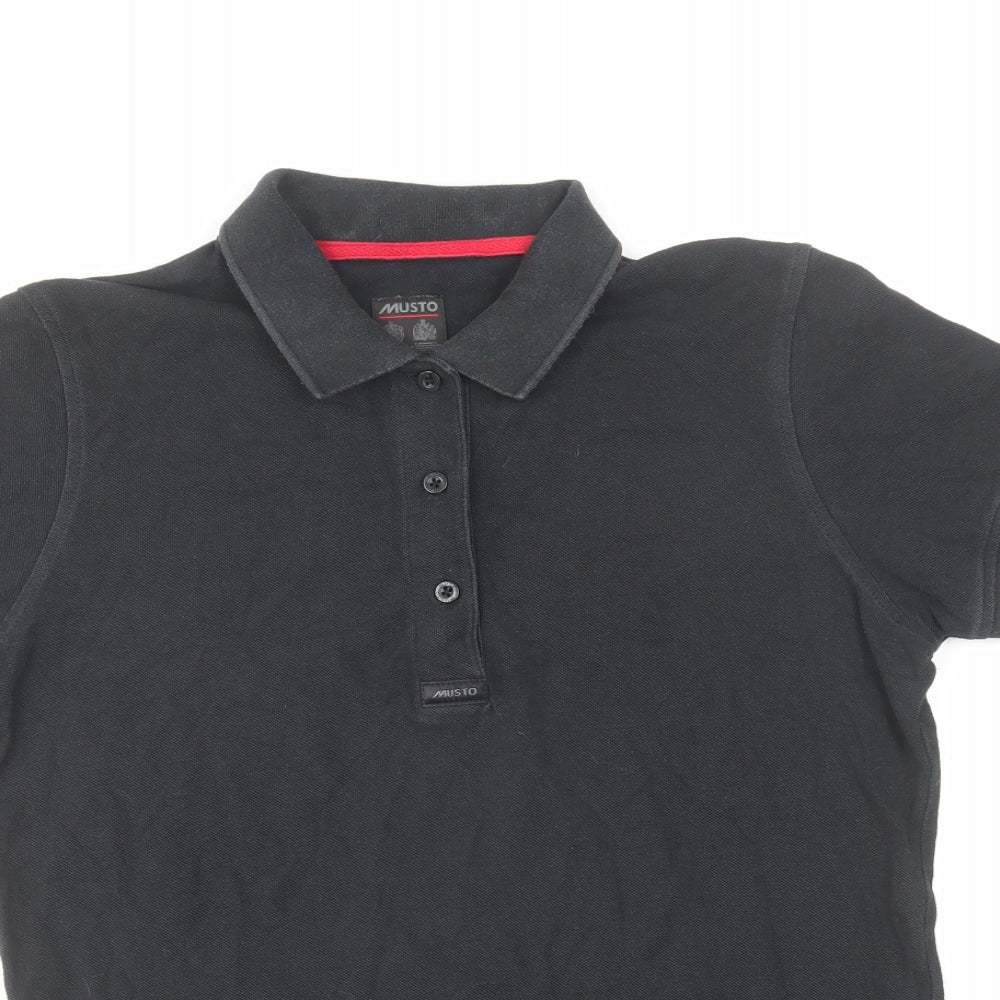 MUSTO Womens Black Cotton Basic Polo Size 12 Collared