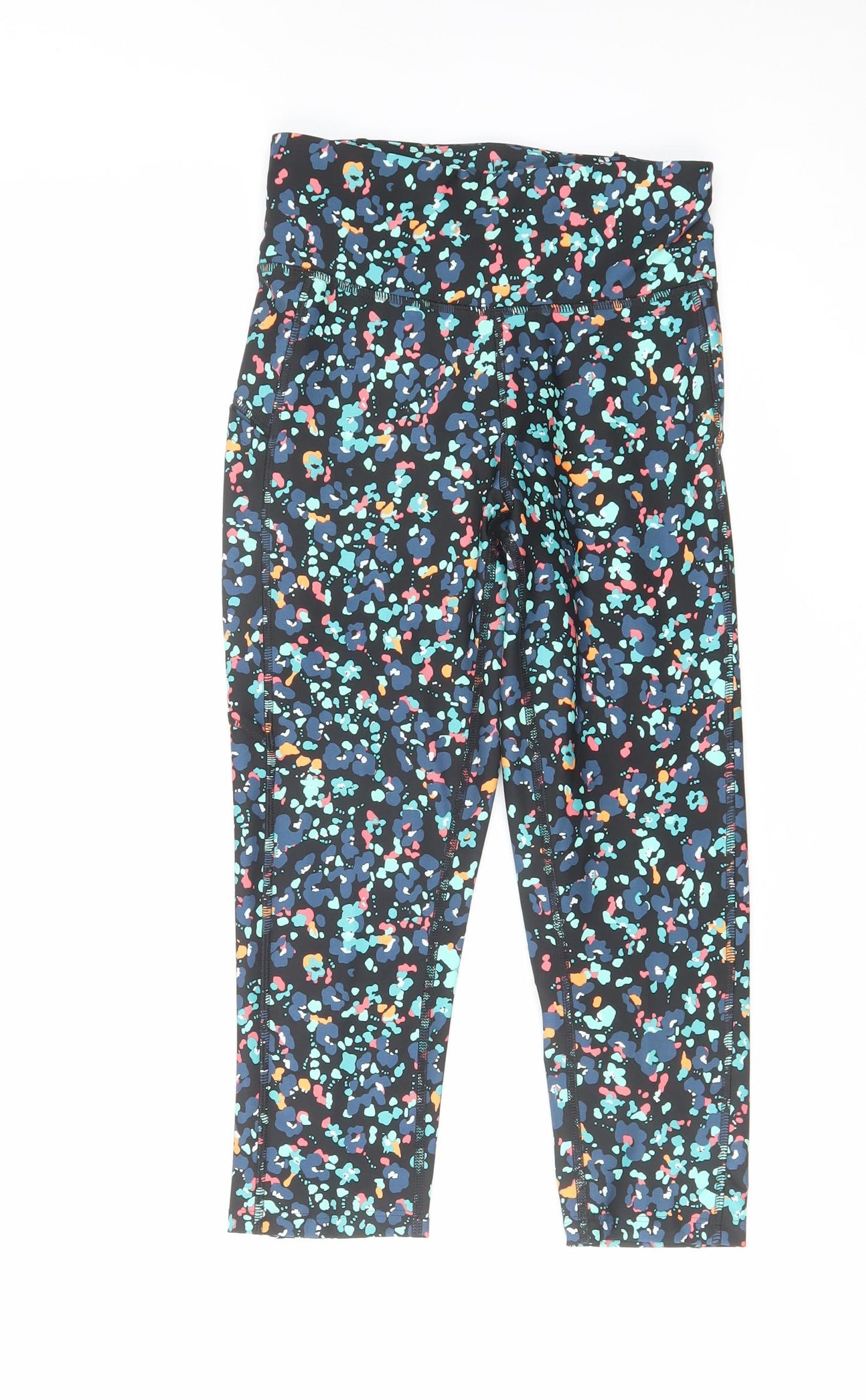 GOODMOVE Womens Multicoloured Animal Print Polyester Cropped Leggings Size 6 L18 in Regular Pullover