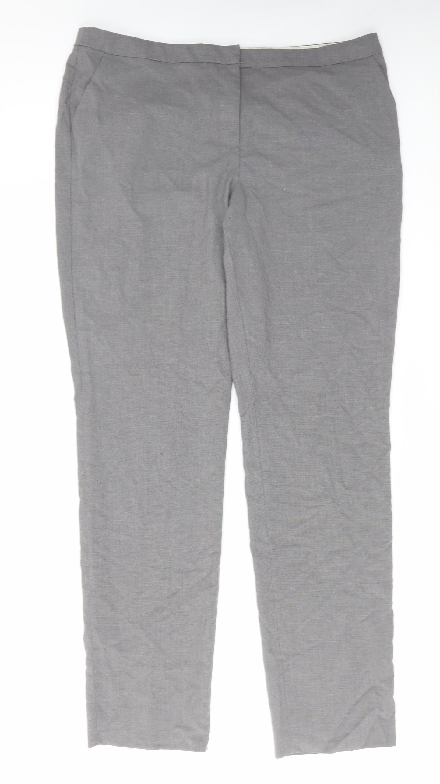NEXT Womens Grey Polyester Chino Trousers Size 16 L32 in Regular Hook & Eye
