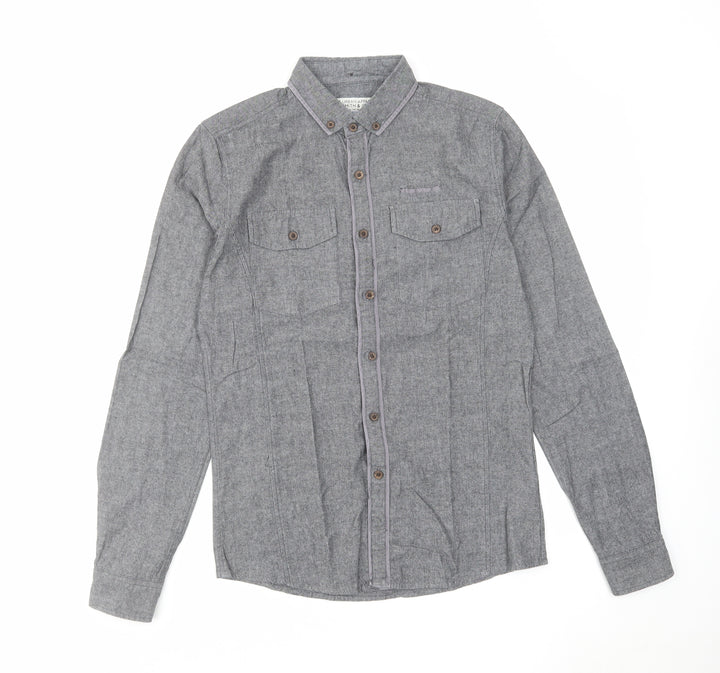 Smith & Jones Mens Grey Cotton Button-Up Size S Collared Button