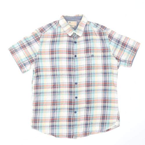 Marks and Spencer Mens Multicoloured Plaid Cotton Button-Up Size M Collared Button