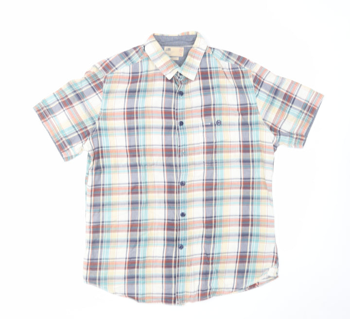 Marks and Spencer Mens Multicoloured Plaid Cotton Button-Up Size M Collared Button