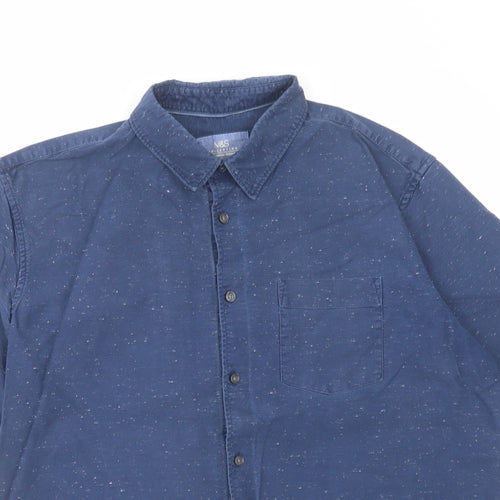 Marks and Spencer Mens Blue Cotton Button-Up Size L Collared Button