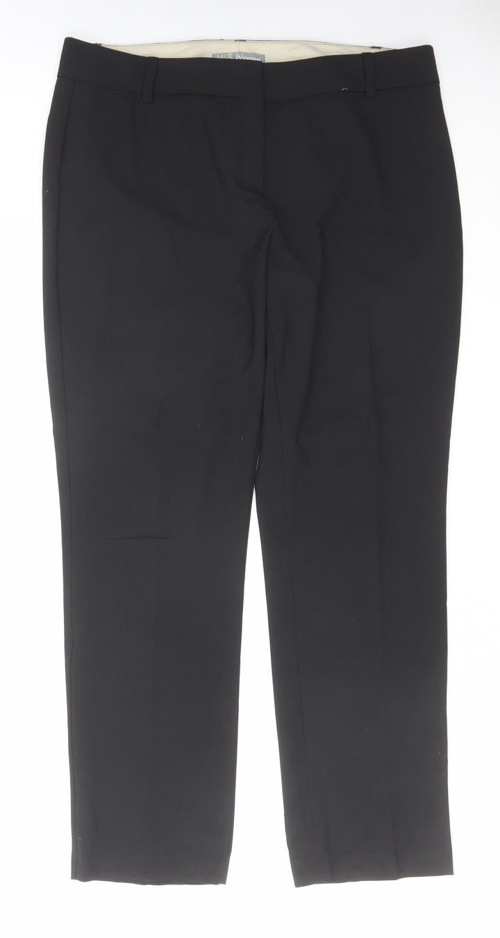 Marks and Spencer Womens Black Polyester Trousers Size 14 L28 in Regular Hook & Eye