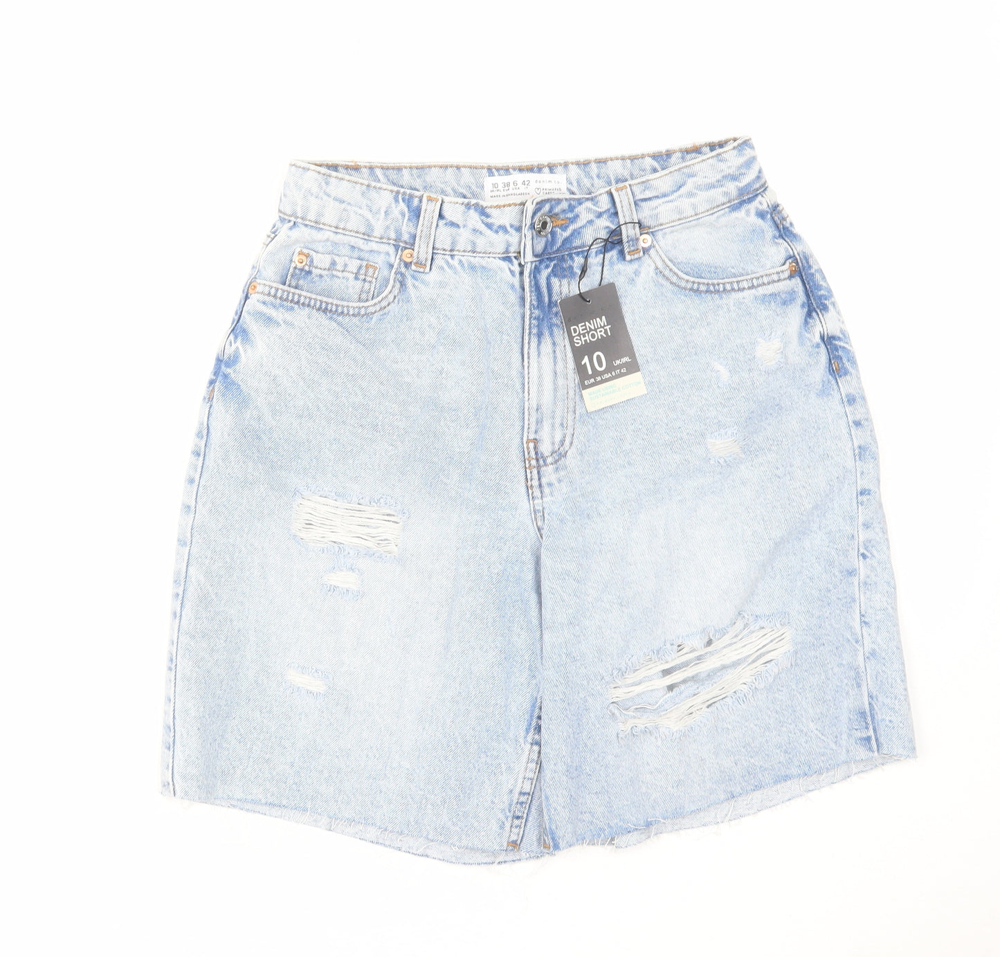 Denim & Co. Womens Blue Cotton Bermuda Shorts Size 10 L8 in Regular Zip - Distressed Raw Hem