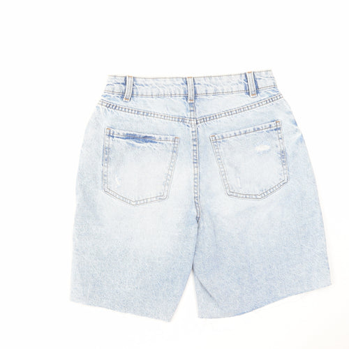 Denim & Co. Womens Blue Cotton Bermuda Shorts Size 10 L8 in Regular Zip - Distressed Raw Hem