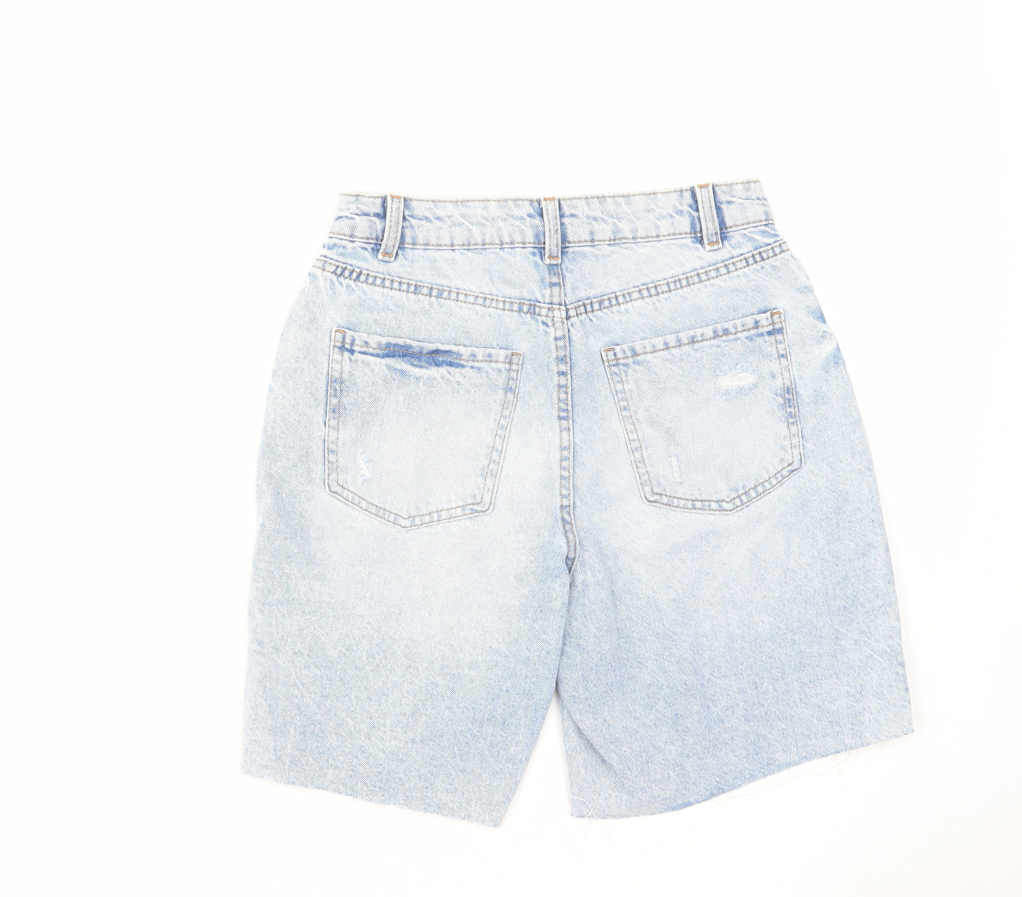 Denim & Co. Womens Blue Cotton Bermuda Shorts Size 10 L8 in Regular Zip - Distressed Raw Hem