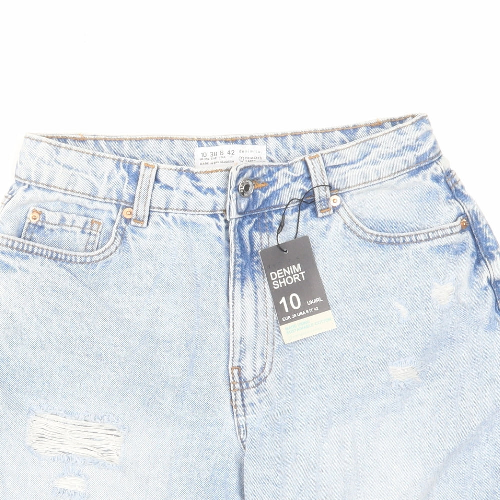Denim & Co. Womens Blue Cotton Bermuda Shorts Size 10 L8 in Regular Zip - Distressed Raw Hem