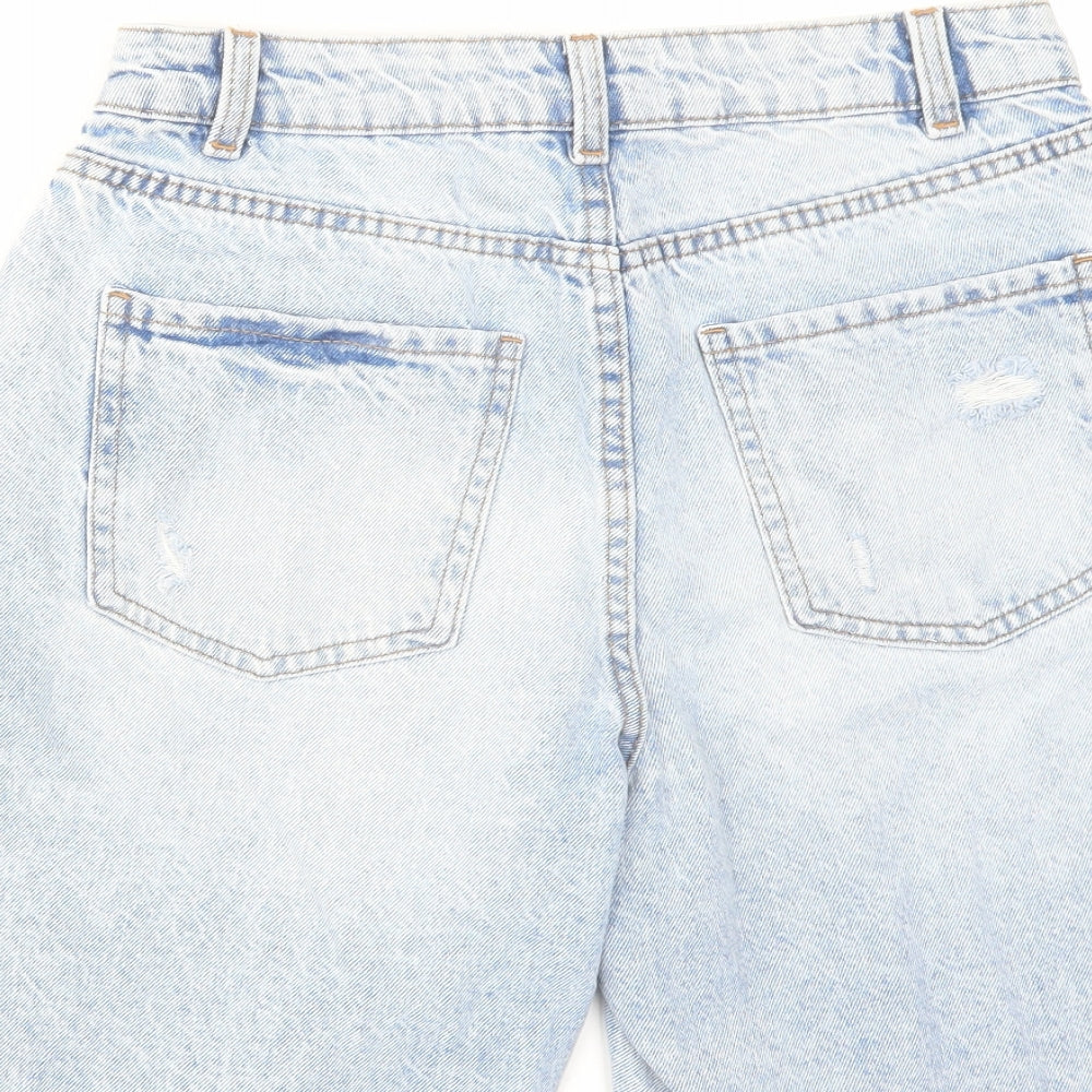 Denim & Co. Womens Blue Cotton Bermuda Shorts Size 10 L8 in Regular Zip - Distressed Raw Hem