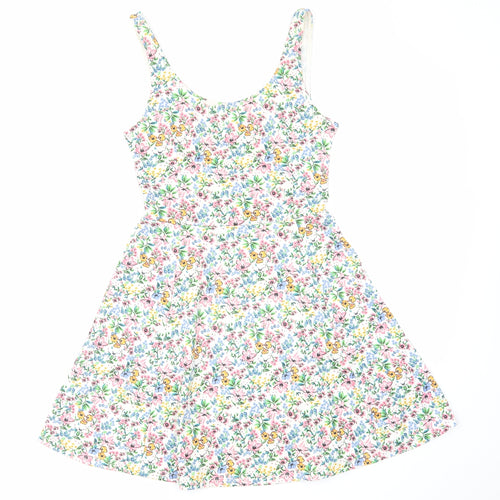 H&M Womens Multicoloured Floral Cotton Tank Dress Size 6 Scoop Neck Pullover